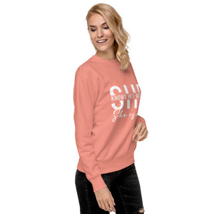 She Knowns Her Worth White Print Unisex Premium Sweatshirt-Phoenix Styles