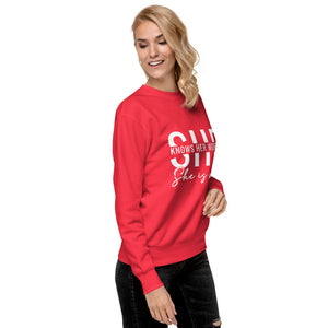 She Knowns Her Worth White Print Unisex Premium Sweatshirt-Phoenix Styles