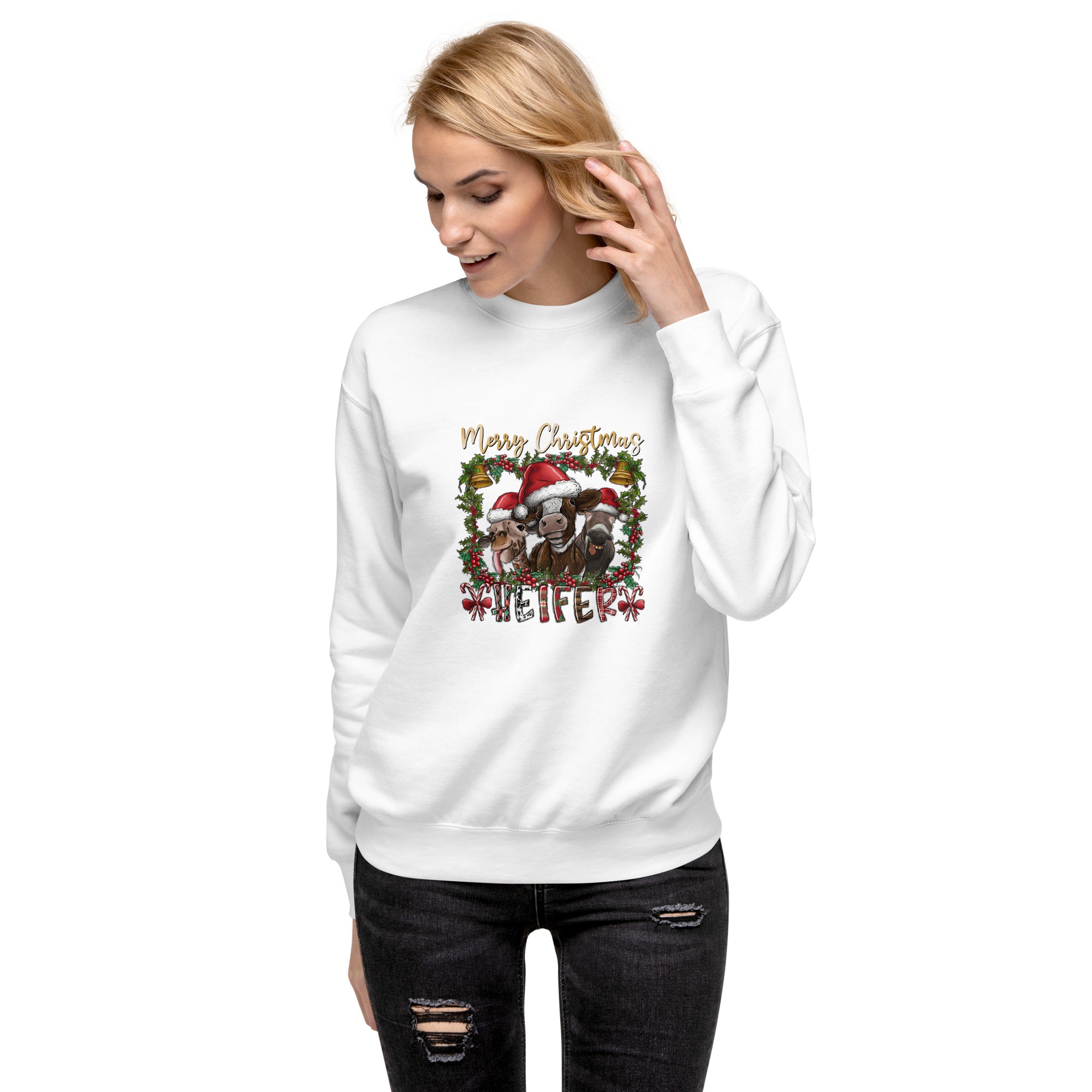 Merry Christmas Heifer Unisex Premium Sweatshirt-Phoenix Styles