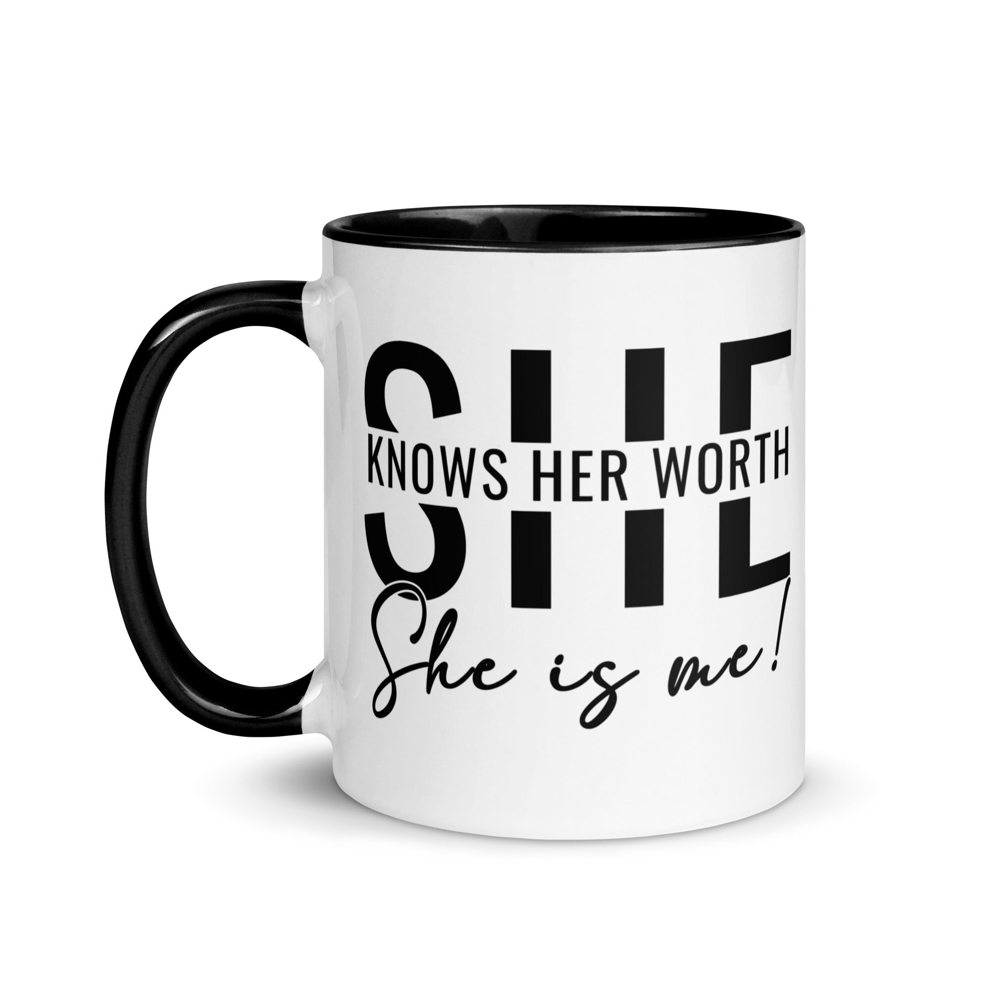 She Knowns Her Worth Mug with Color Inside-Phoenix Styles