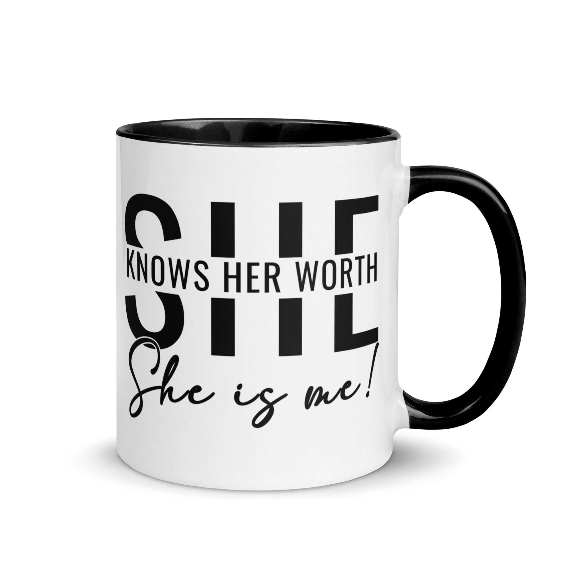 She Knowns Her Worth Mug with Color Inside-Phoenix Styles