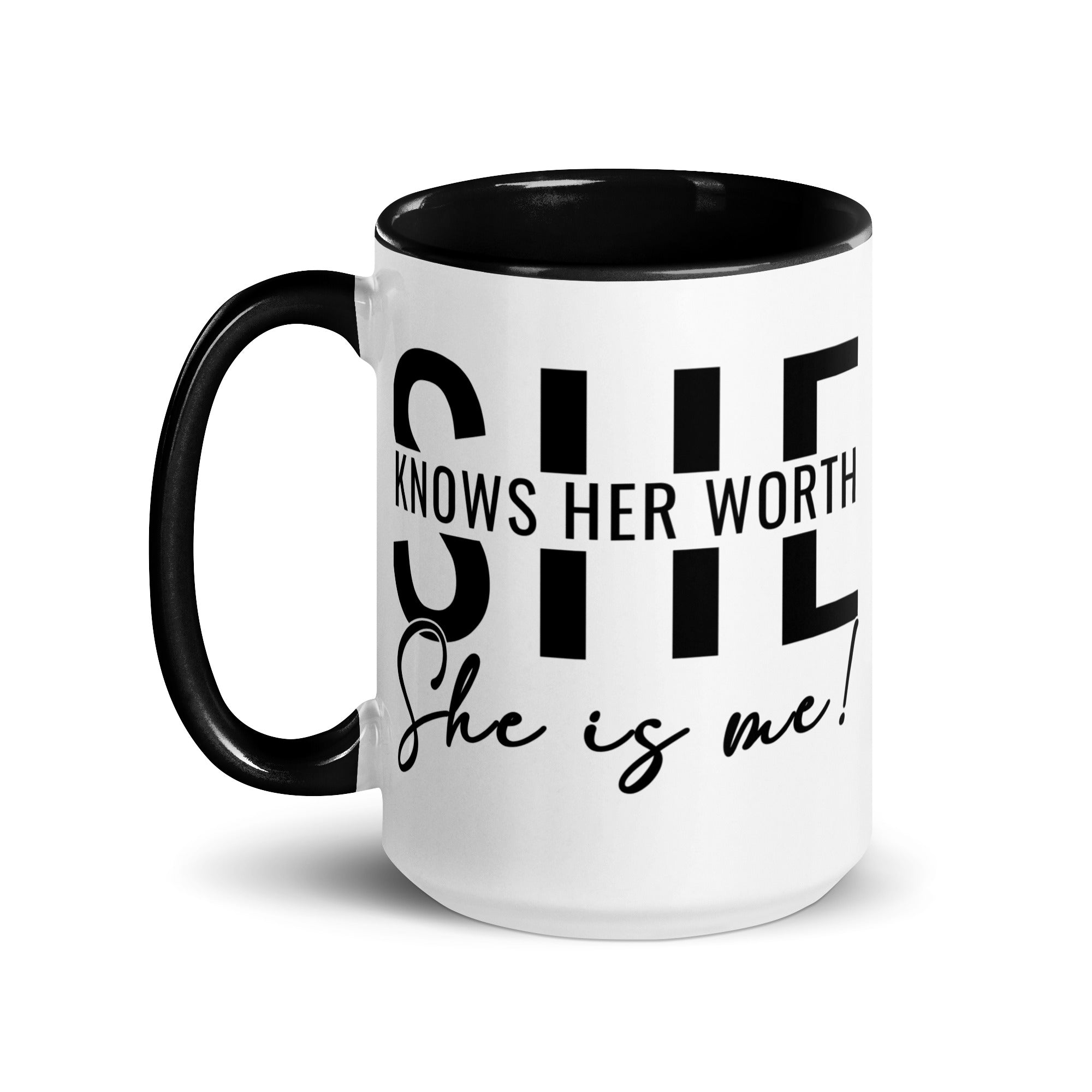 She Knowns Her Worth Mug with Color Inside-Phoenix Styles