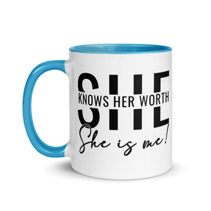 She Knowns Her Worth Mug with Color Inside-Phoenix Styles