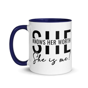 She Knowns Her Worth Mug with Color Inside-Phoenix Styles