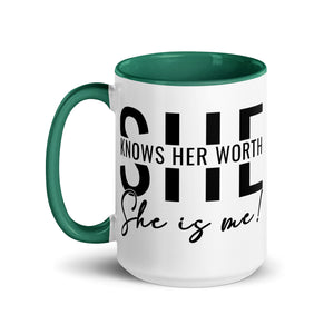 She Knowns Her Worth Mug with Color Inside-Phoenix Styles