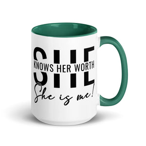 She Knowns Her Worth Mug with Color Inside-Phoenix Styles