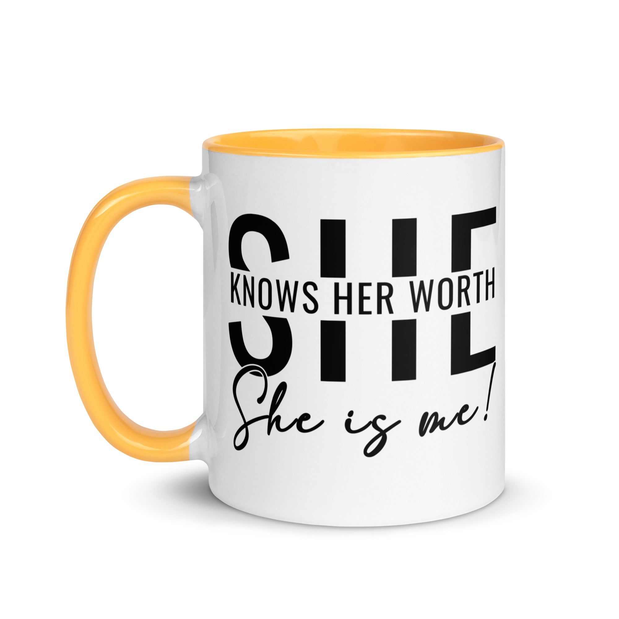 She Knowns Her Worth Mug with Color Inside-Phoenix Styles