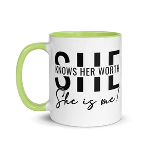 She Knowns Her Worth Mug with Color Inside-Phoenix Styles