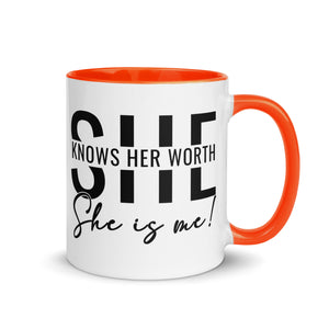 She Knowns Her Worth Mug with Color Inside-Phoenix Styles