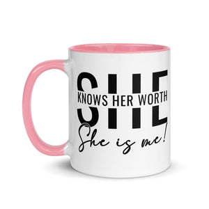 She Knowns Her Worth Mug with Color Inside-Phoenix Styles