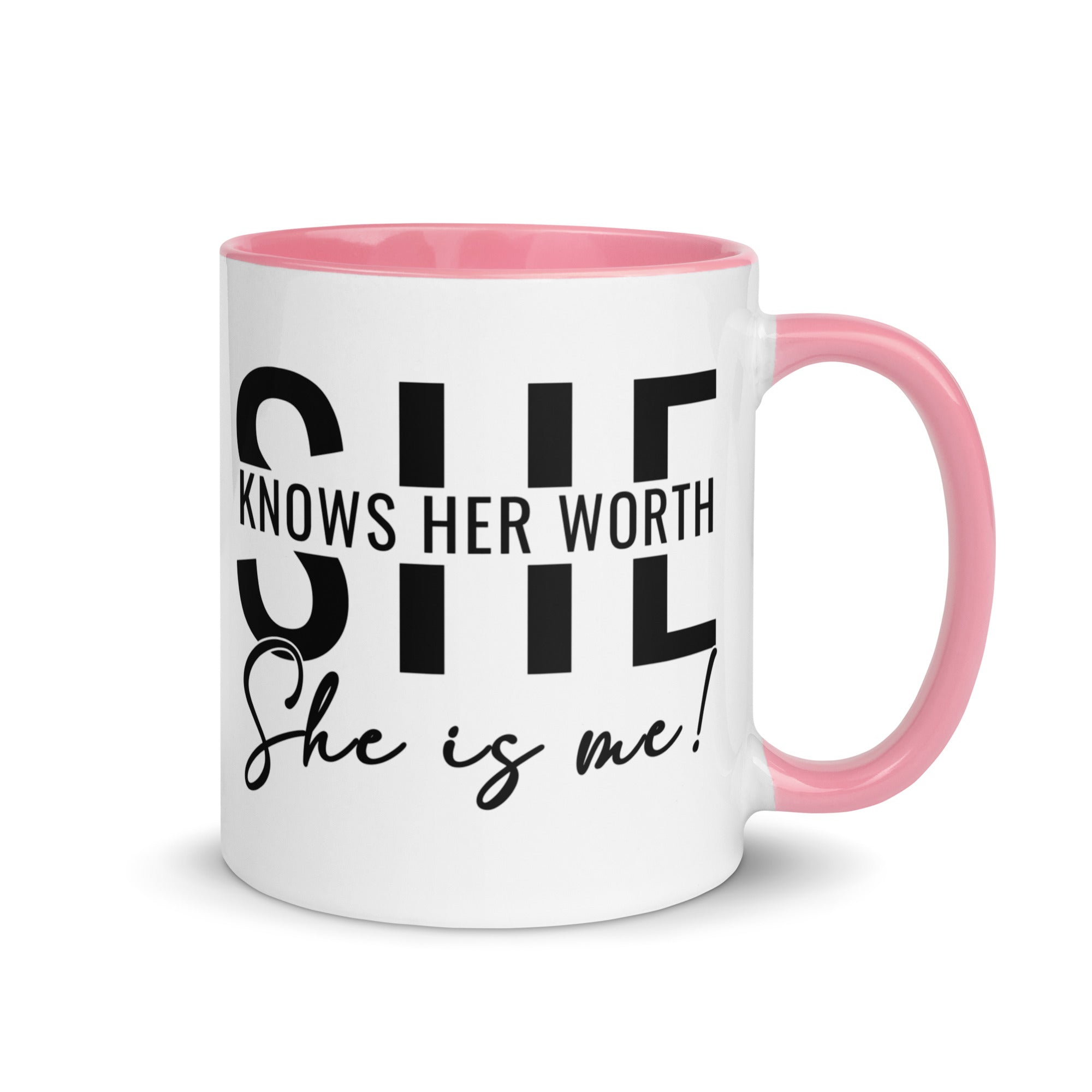 She Knowns Her Worth Mug with Color Inside-Phoenix Styles