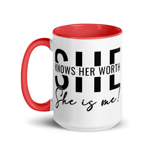 She Knowns Her Worth Mug with Color Inside-Phoenix Styles