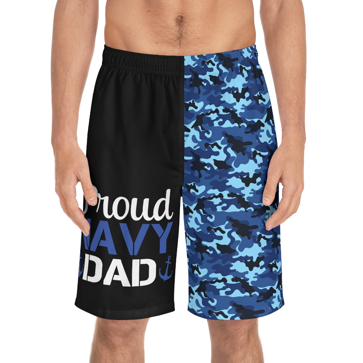 Proud Navy Dad Blue Camo Men's Board Shorts-Phoenix Styles