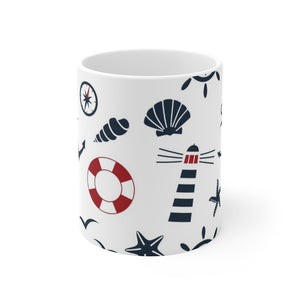 Nautical Seamless Pattern White Ceramic Mug-Phoenix Styles