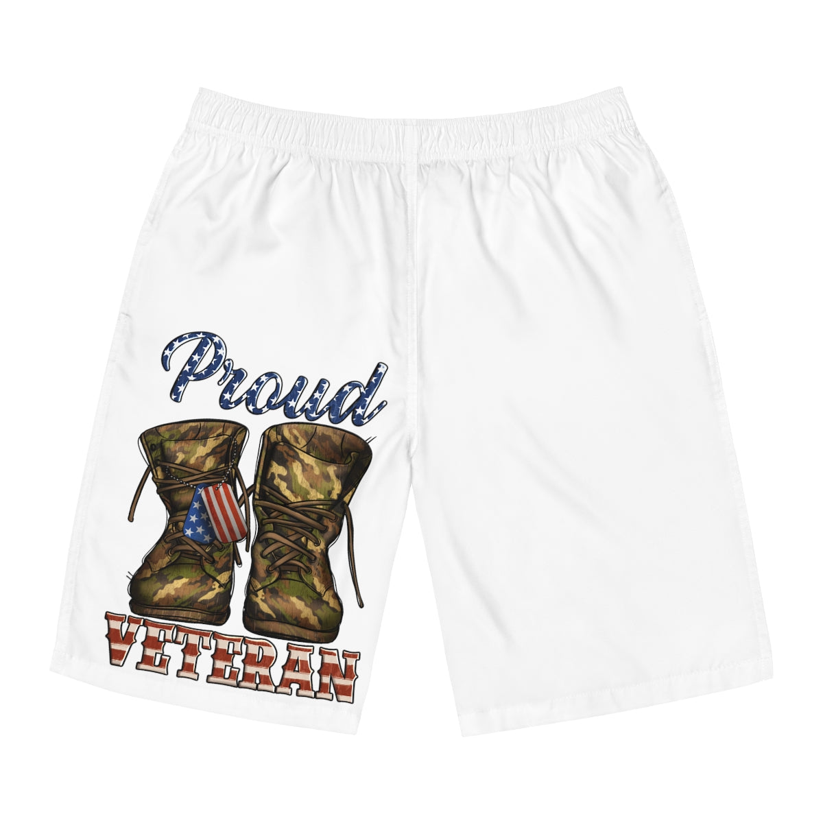 Proud Veteran Shoes White Board Shorts-Phoenix Styles