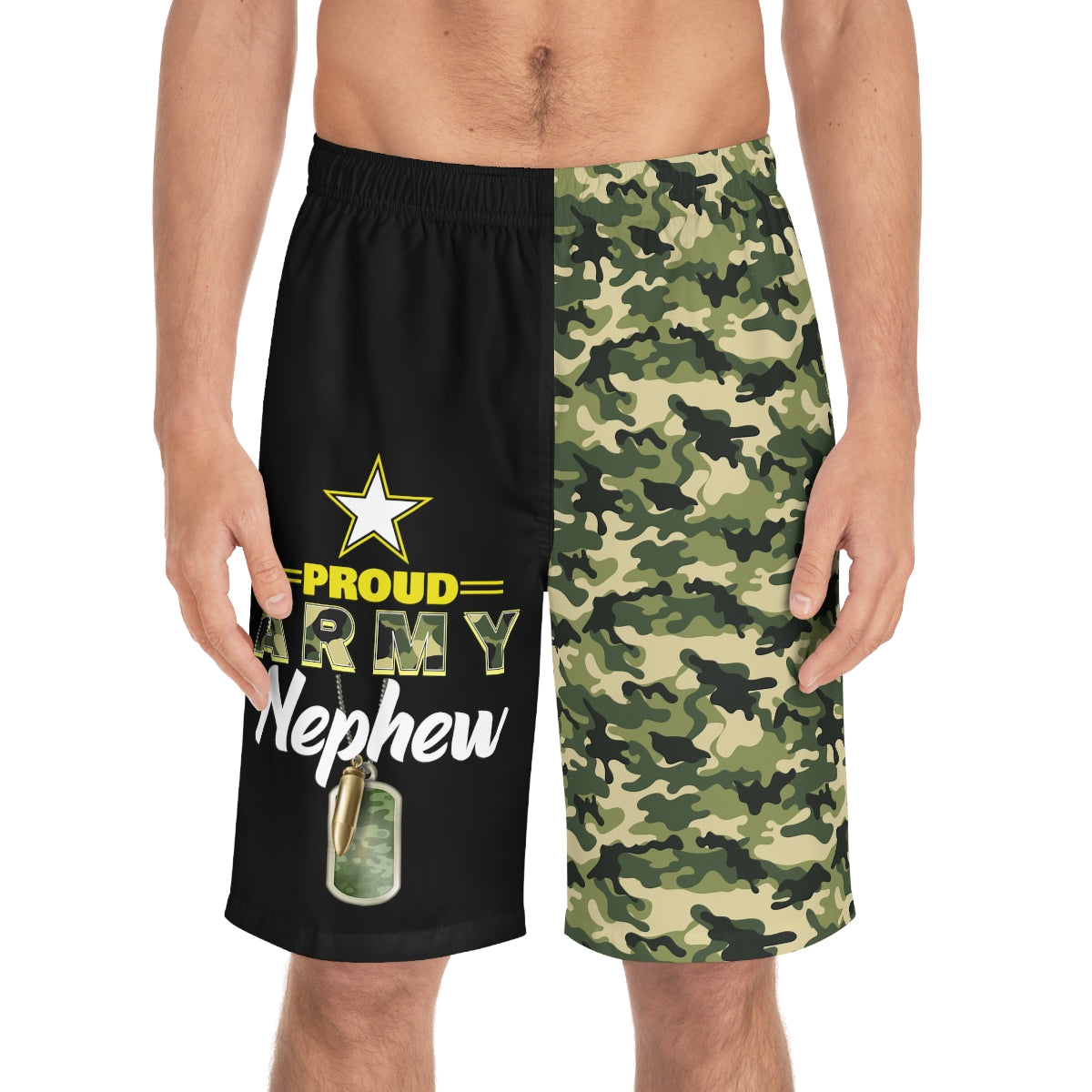 Proud Army Nephew Board Camoflauge Shorts-Phoenix Styles