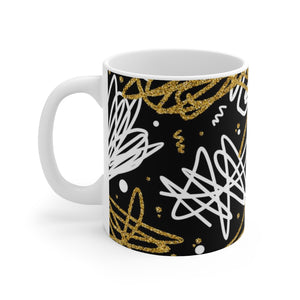 Fancy Gold Retro Doodle White Ceramic Mug-Phoenix Styles