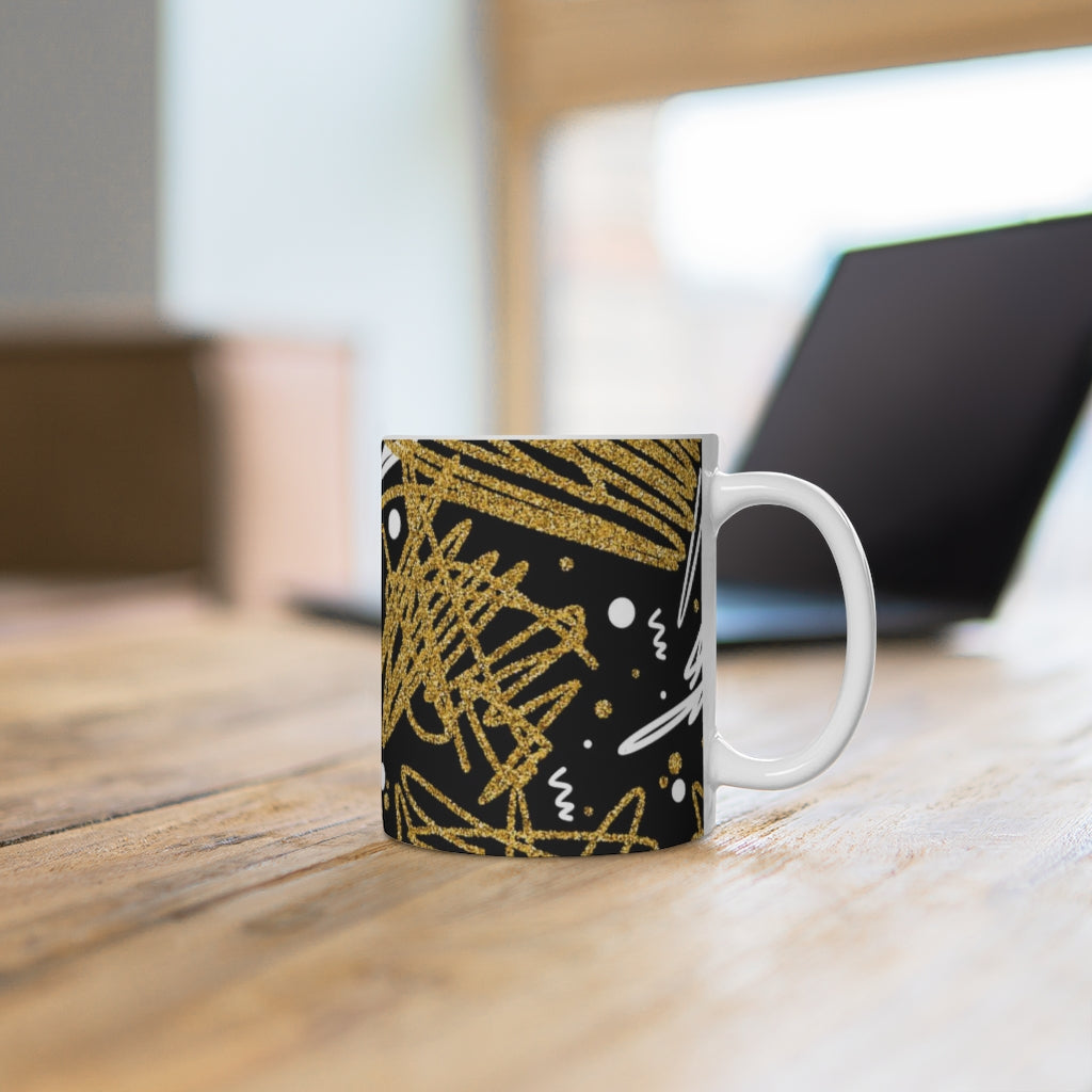 Fancy Gold Retro Doodle White Ceramic Mug-Phoenix Styles