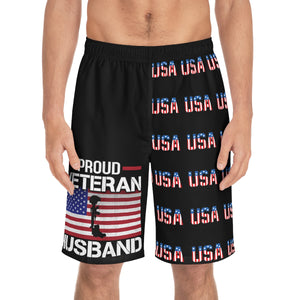 Proud Veteran Husband USA Men's Board Shorts-Phoenix Styles