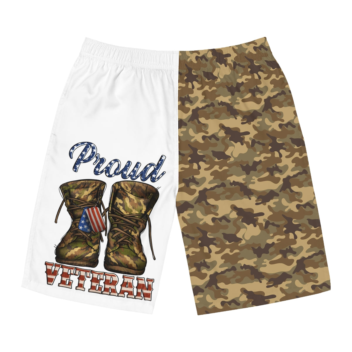 Proud Veteran Camo Shoes White Board Shorts-Phoenix Styles