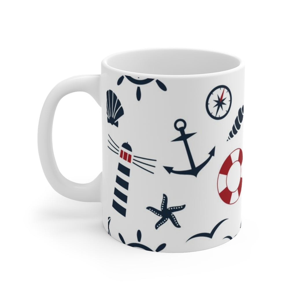 Nautical Seamless Pattern White Ceramic Mug-Phoenix Styles