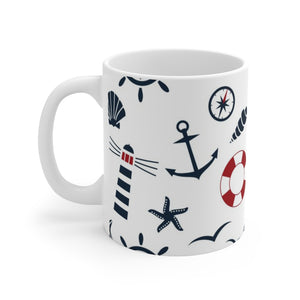 Nautical Seamless Pattern White Ceramic Mug-Phoenix Styles