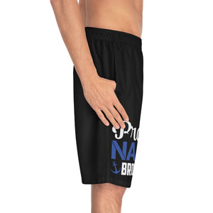 Proud Navy Brother Blue Camo Board Shorts-Phoenix Styles