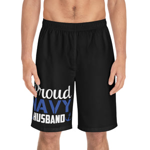 Proud Navy Husband Board Shorts-Phoenix Styles