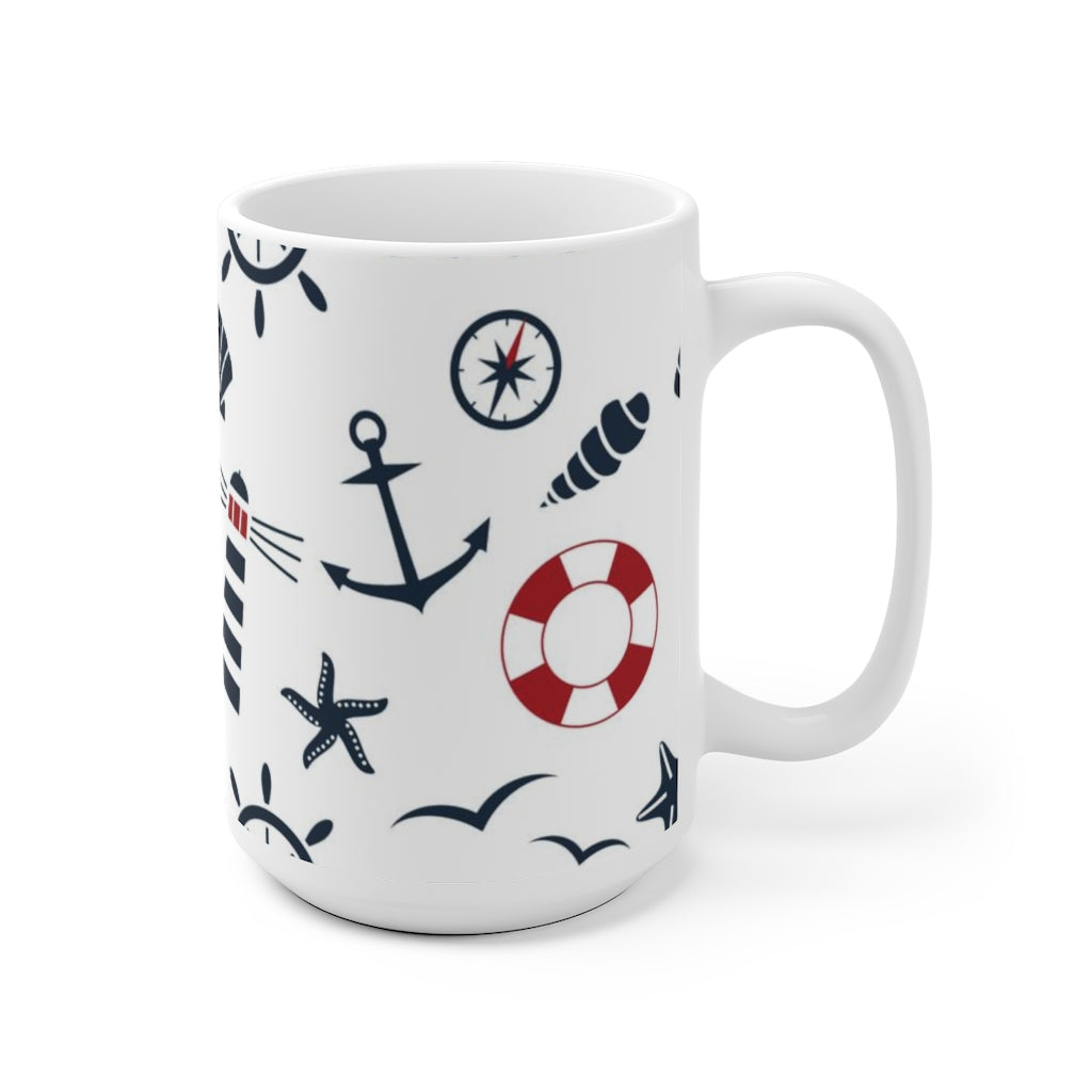 Nautical Seamless Pattern White Ceramic Mug-Phoenix Styles