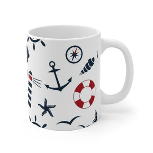 Nautical Seamless Pattern White Ceramic Mug-Phoenix Styles