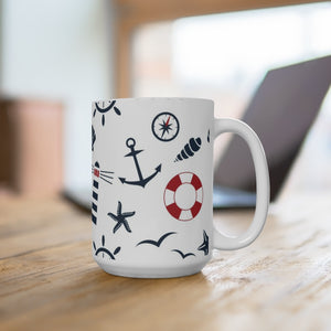 Nautical Seamless Pattern White Ceramic Mug-Phoenix Styles