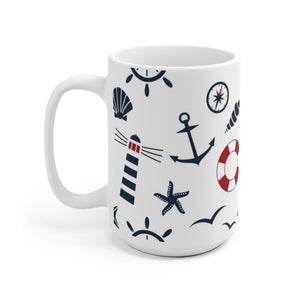 Nautical Seamless Pattern White Ceramic Mug-Phoenix Styles