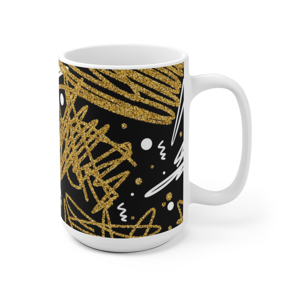 Fancy Gold Retro Doodle White Ceramic Mug-Phoenix Styles