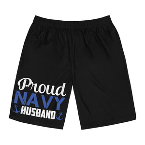 Proud Navy Husband Board Shorts-Phoenix Styles