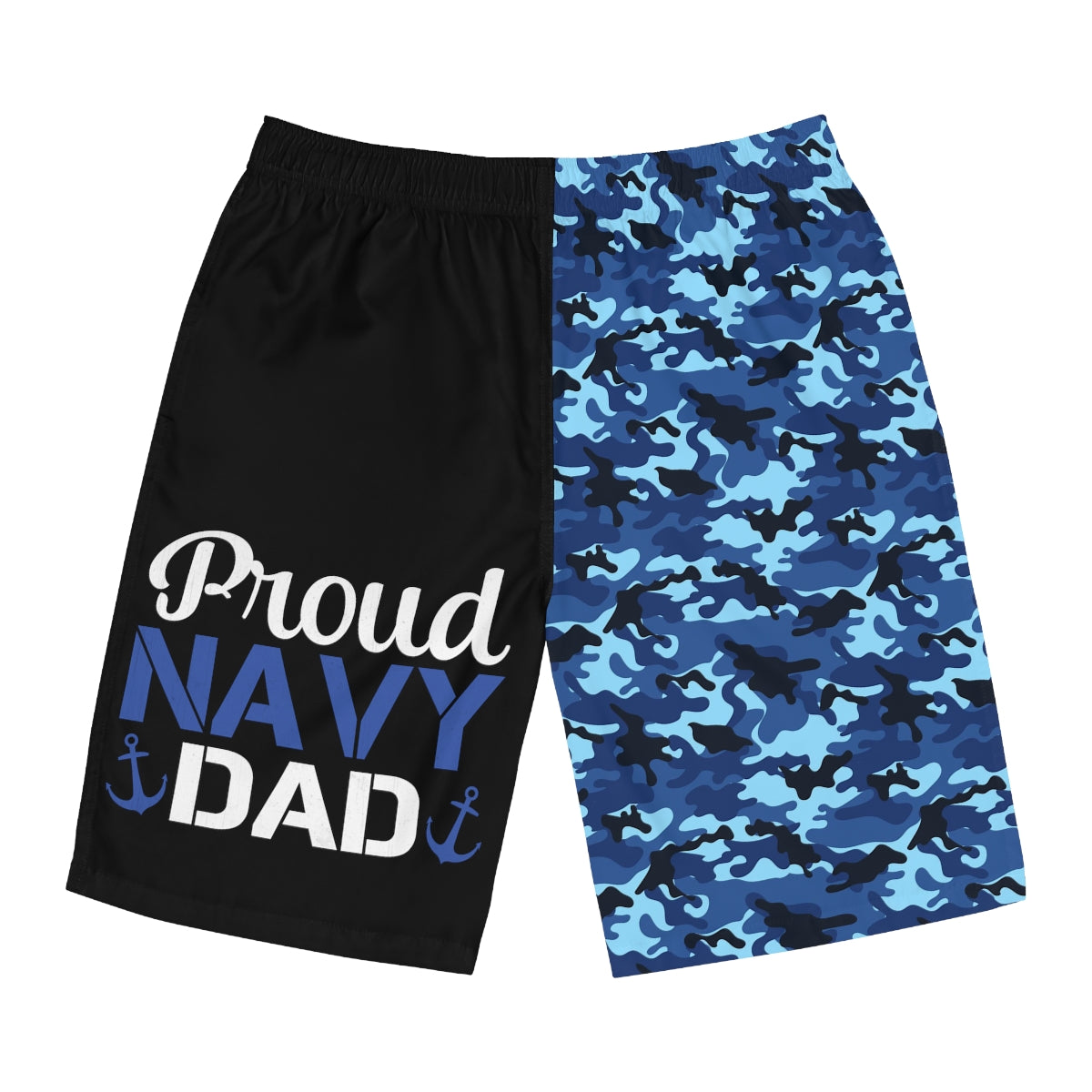 Proud Navy Dad Blue Camo Men's Board Shorts-Phoenix Styles