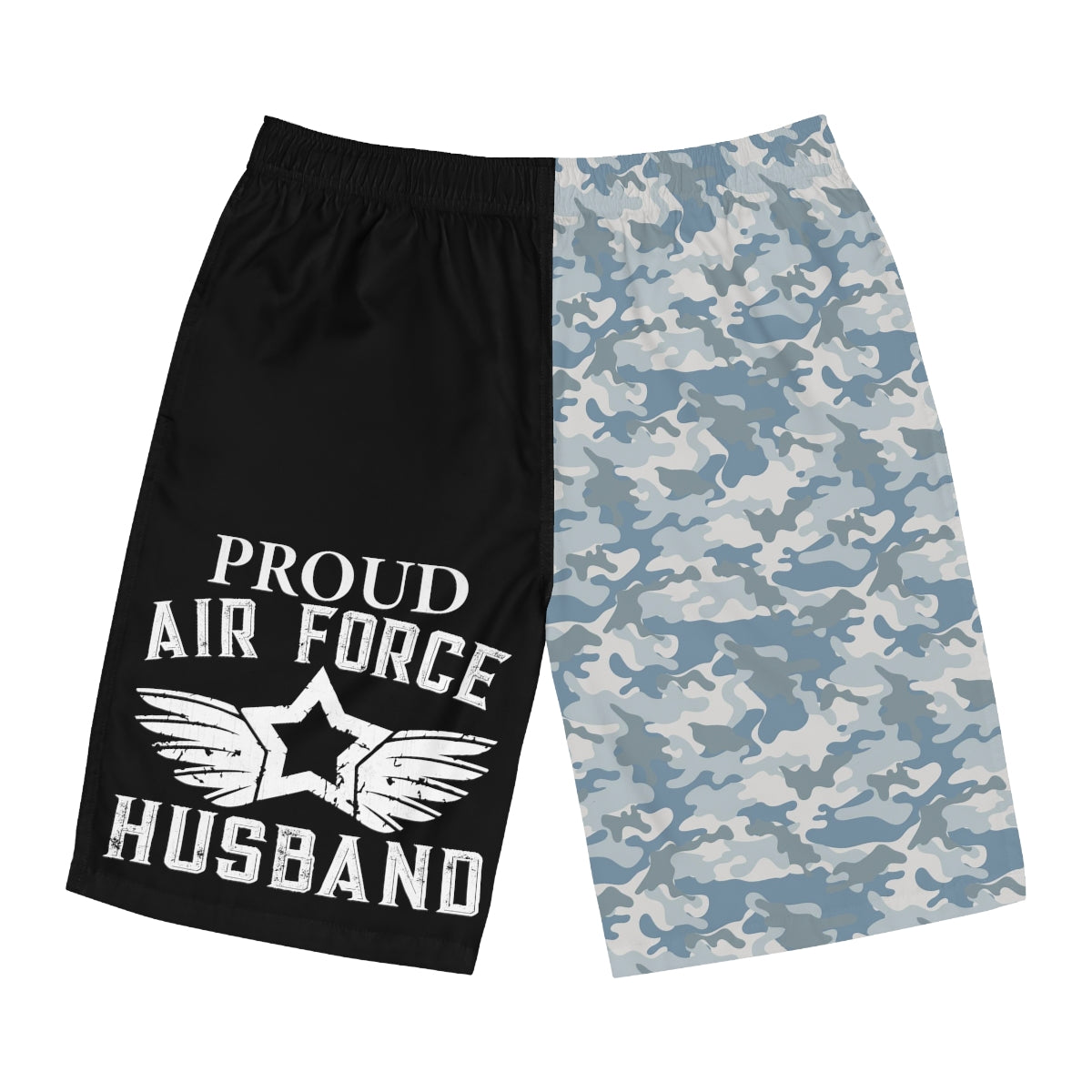 Proud Airforce Husband Camo Men's Board Shorts (AOP)-Phoenix Styles