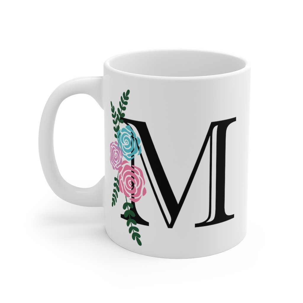 Floral M Initial Mug 11oz-Phoenix Styles