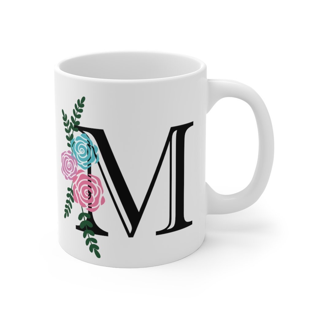 Floral M Initial Mug 11oz-Phoenix Styles