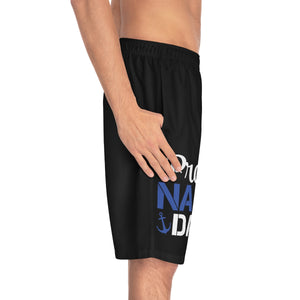 Proud Navy Dad Blue Camo Men's Board Shorts-Phoenix Styles