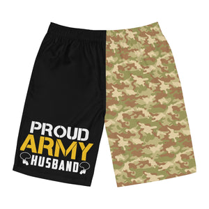 Proud Army Husband Camo Board Shorts-Phoenix Styles