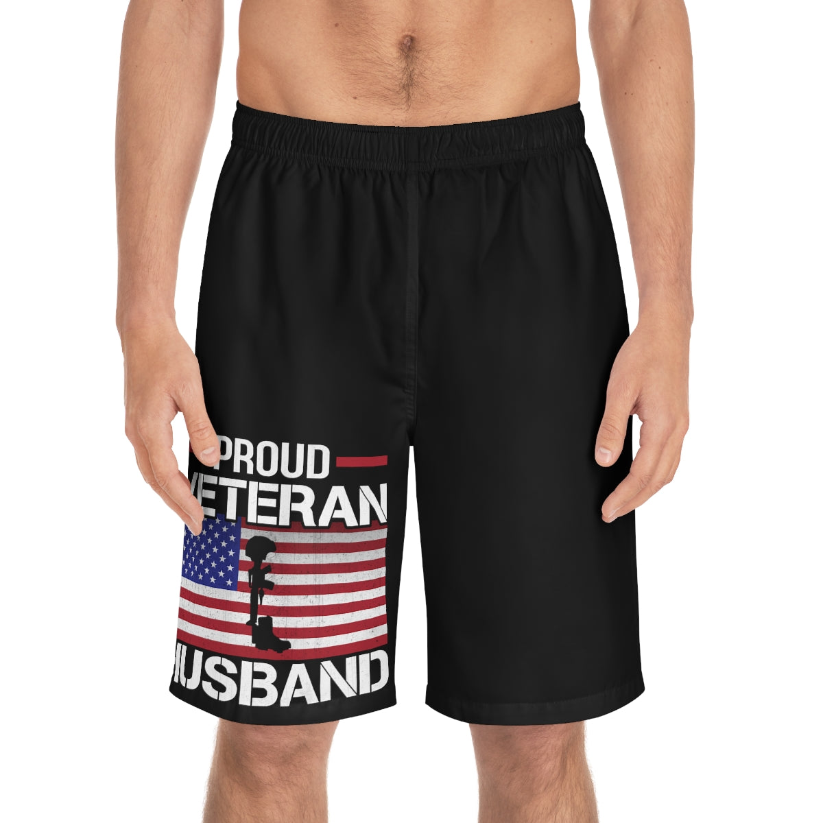 Proud Veteran Husband Men's Board Shorts (AOP)-Phoenix Styles