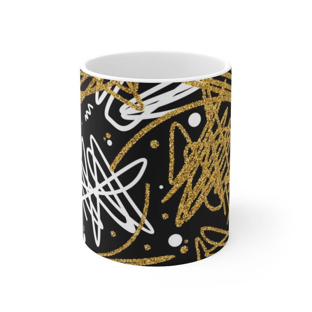 Fancy Gold Retro Doodle White Ceramic Mug-Phoenix Styles