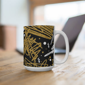 Fancy Gold Retro Doodle White Ceramic Mug-Phoenix Styles