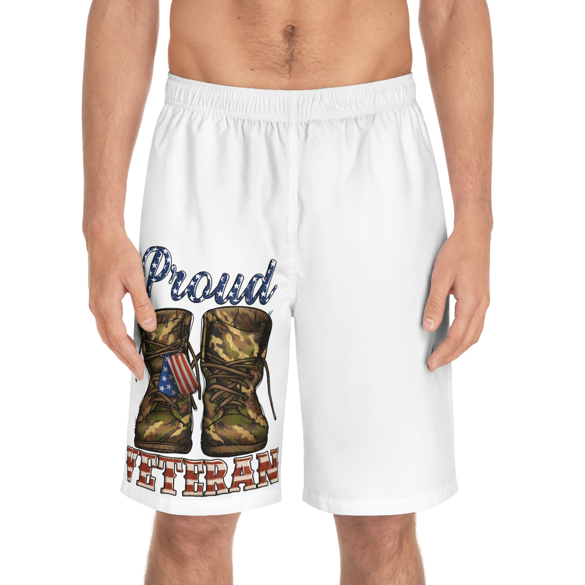 Proud Veteran Shoes White Board Shorts-Phoenix Styles