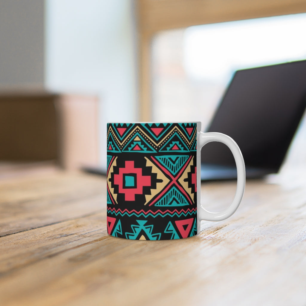 Tribal Vintage Ethnic Seamless White Ceramic Mug-Phoenix Styles