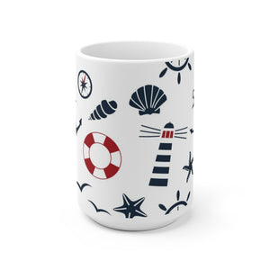 Nautical Seamless Pattern White Ceramic Mug-Phoenix Styles