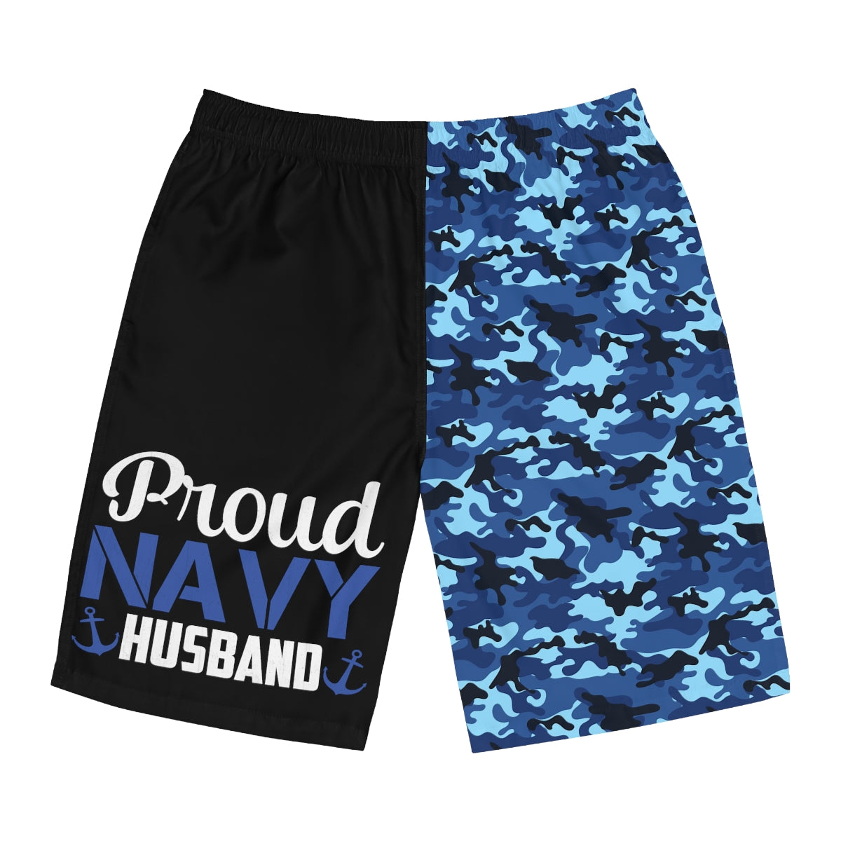 Proud Navy Husband Blue Camo Board Shorts-Phoenix Styles