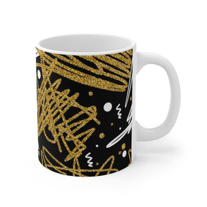 Fancy Gold Retro Doodle White Ceramic Mug-Phoenix Styles