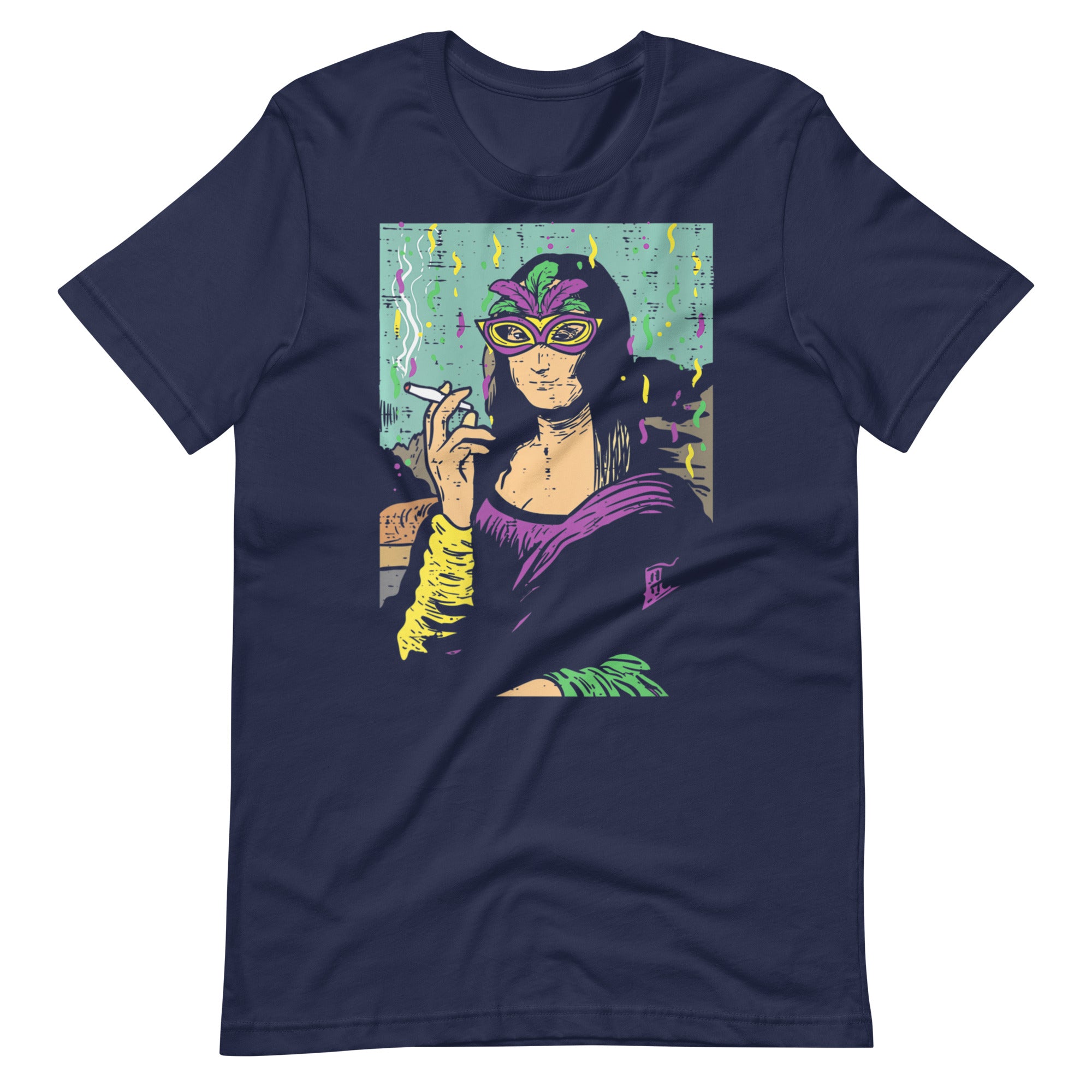 Womens-Mardi-Gras-Mona-Lisa-Smoking-Weed-t-shirt-Phoenix Styles